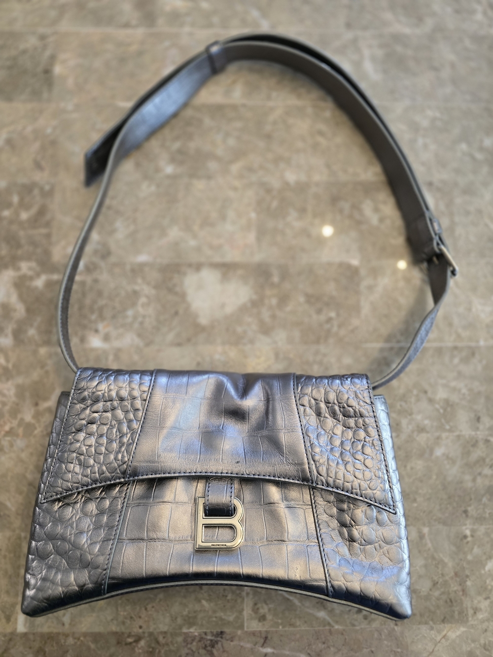 Balenciaga Downtown Silver Leather Crossbody